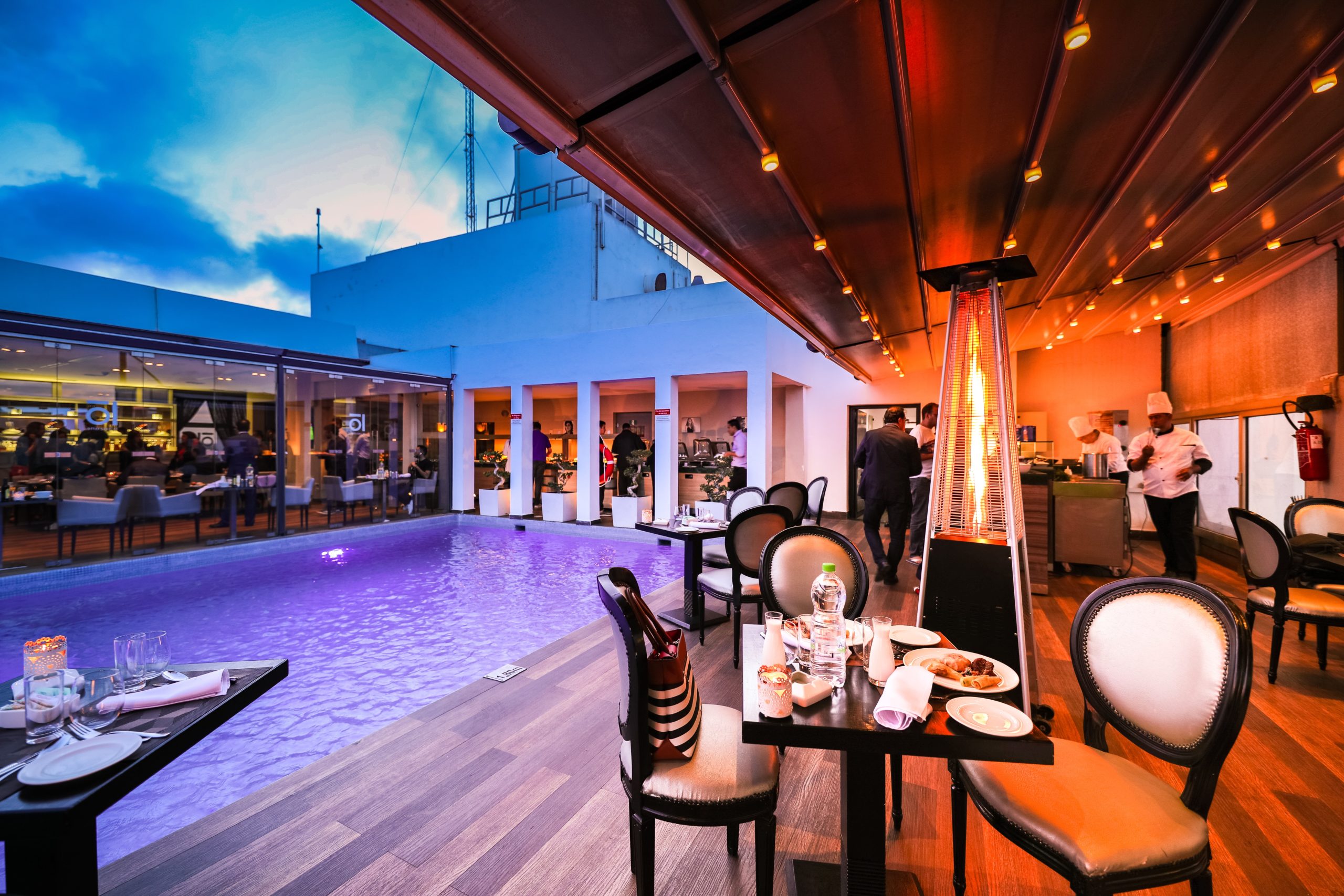 Hotel dining and pool area